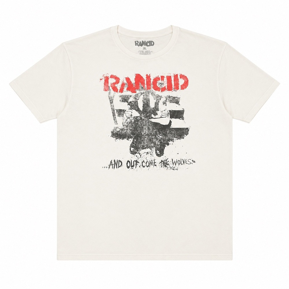 Rancid And Out Come The Wolves Band T-Shirt Mens XL Cream Punk Rock Graphic Tee